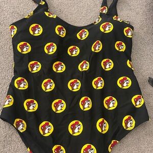Black and Yellow One Piece Swimsuit with Playful Pattern